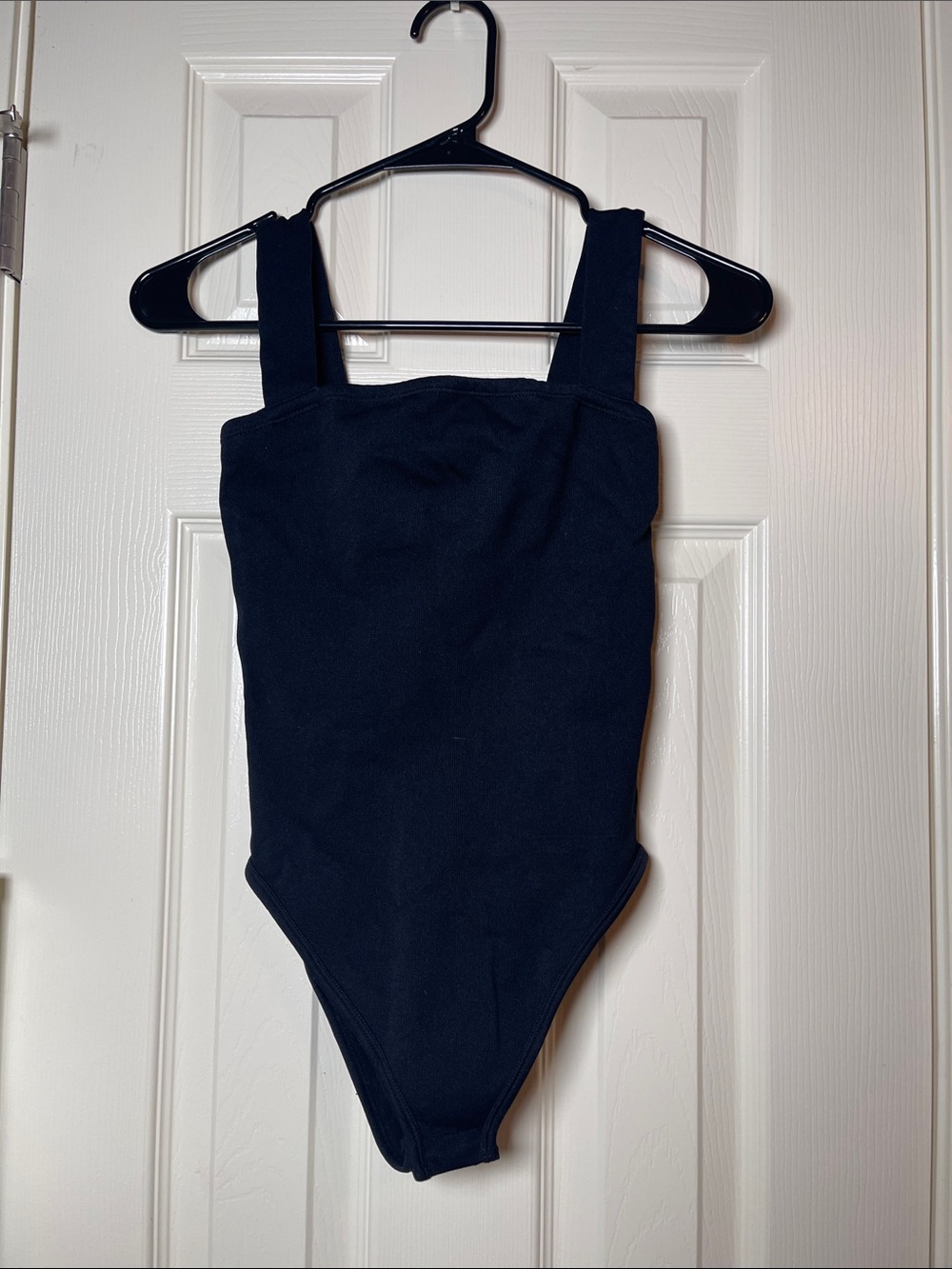 Women's Black Square-Neck Bodysuit with Wide Straps
